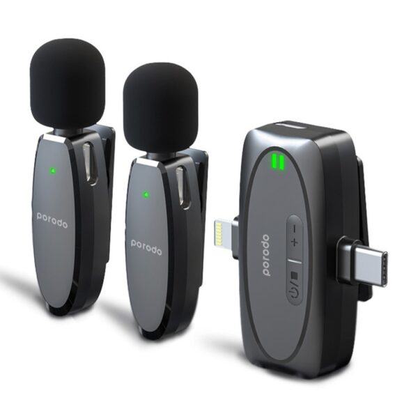 میکروفون Porodo Wireless Lavalier Dual Connector Dual Mic With Charging Case
